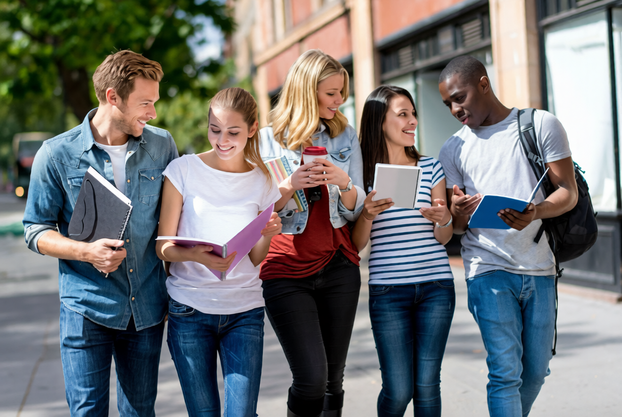 Students exchanging goods on campus